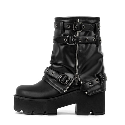 Platform Buckle Strap Fold Over Ankle Boots - Onlymaker Everyday