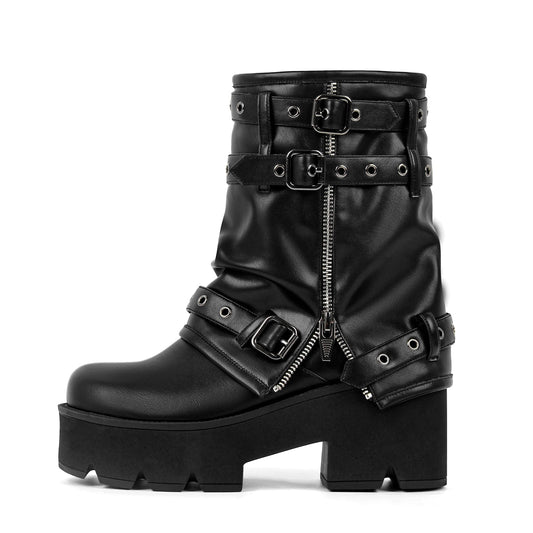 Platform Buckle Strap Fold Over Ankle Boots - Onlymaker Everyday