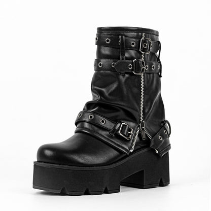 Platform Buckle Strap Fold Over Ankle Boots - Onlymaker Everyday
