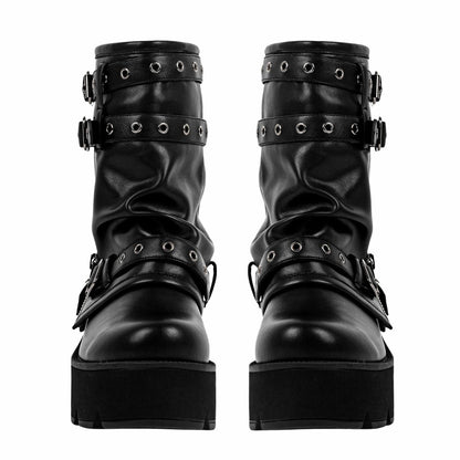 Platform Buckle Strap Fold Over Ankle Boots - Onlymaker Everyday