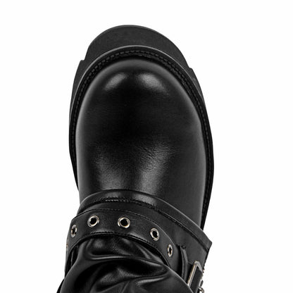 Platform Buckle Strap Fold Over Ankle Boots - Onlymaker Everyday