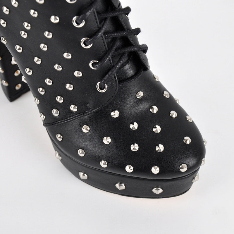 Rivet Platform Buckle Lace-up Ankle Boots - Onlymaker Essential