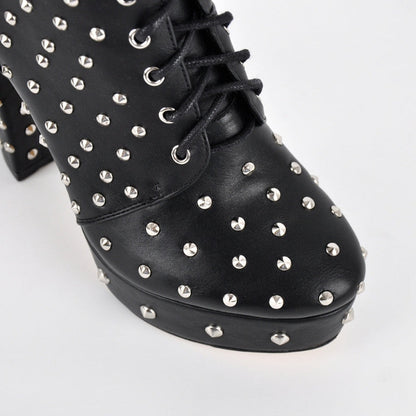 Rivet Platform Buckle Lace-up Ankle Boots - Onlymaker Essential
