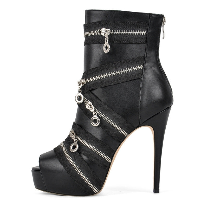 Peep Toe Platform Zipper Ankle Boots - Onlymaker Classic