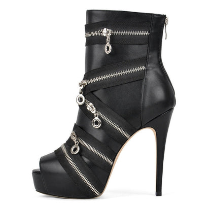 Peep Toe Platform Zipper Ankle Boots - Onlymaker Classic