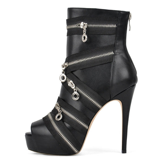 Peep Toe Platform Zipper Ankle Boots - Onlymaker Classic