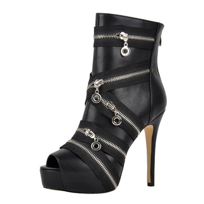 Peep Toe Platform Zipper Ankle Boots - Onlymaker Classic