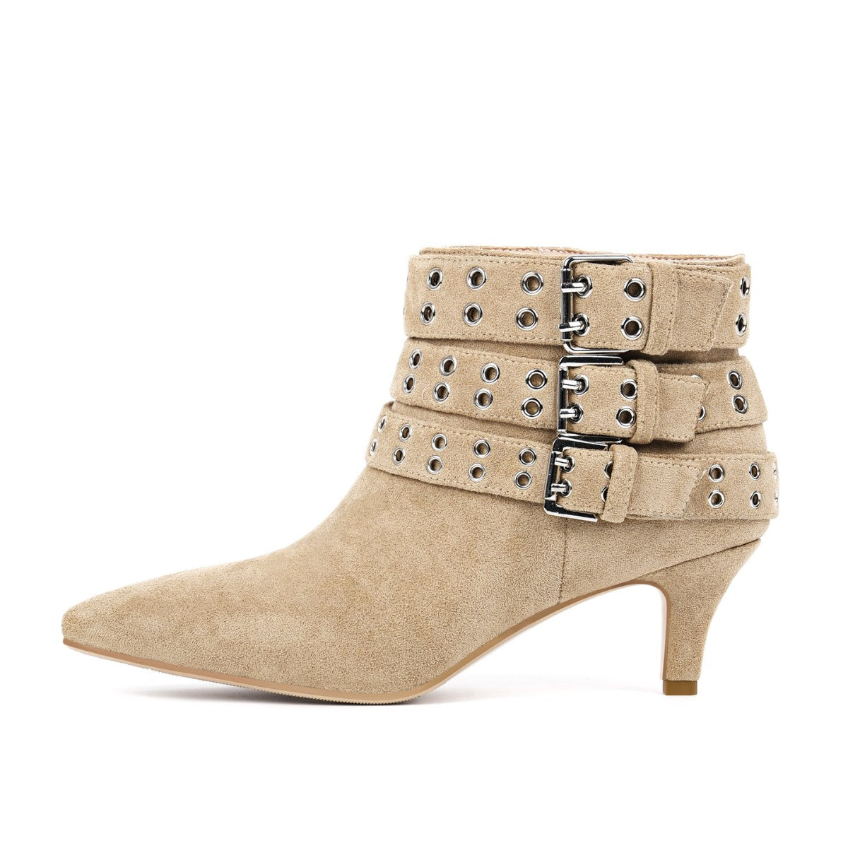Suede Multi-Buckle Kitten Heel Ankle Boots - Onlymaker Quality