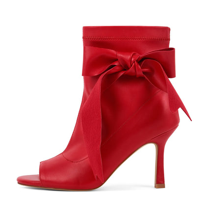 Peep Toe Bow Stiletto Ankle Boots - Onlymaker Discount