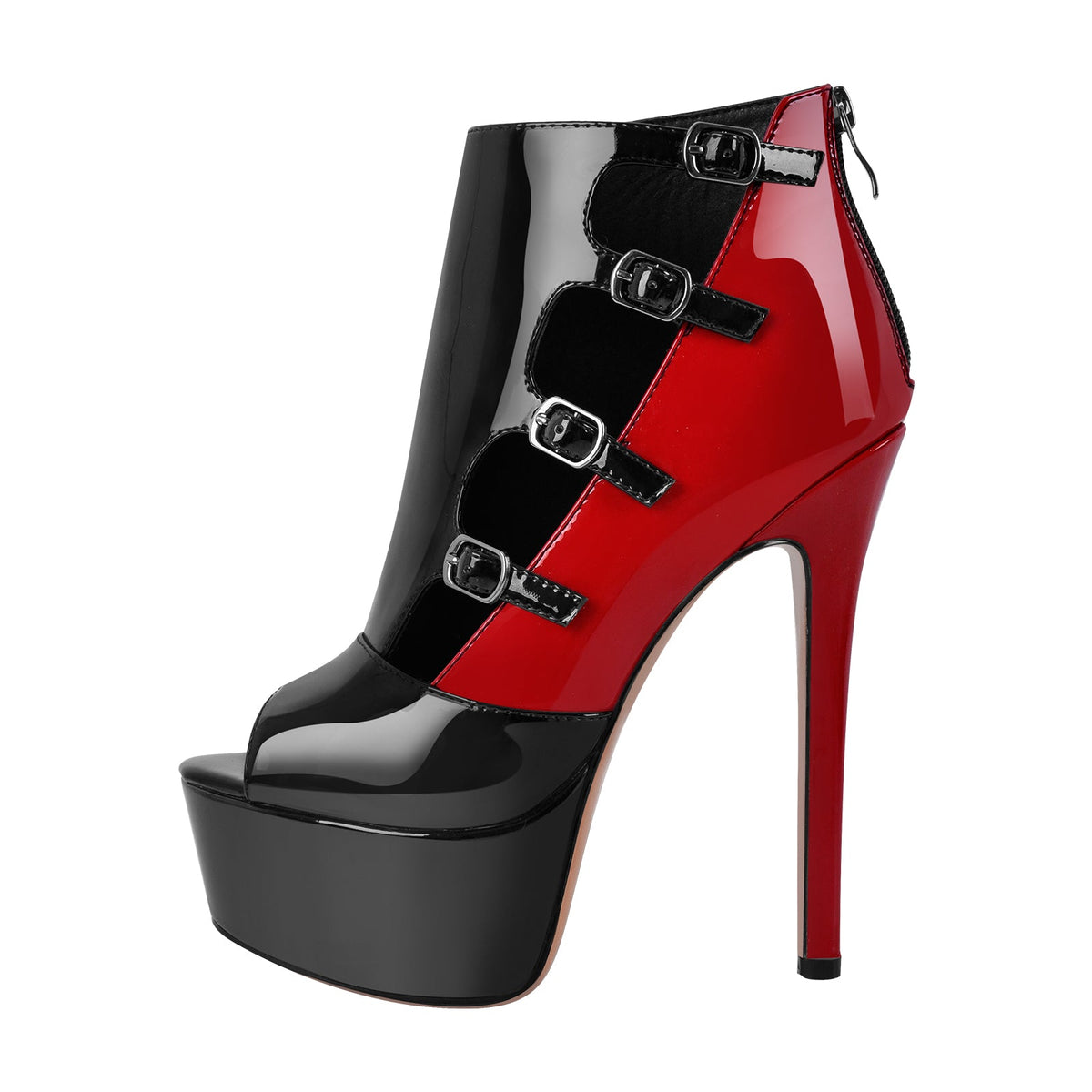 Peep Toe Platform Multi Buckle Ankle Boots - Onlymaker Trusted