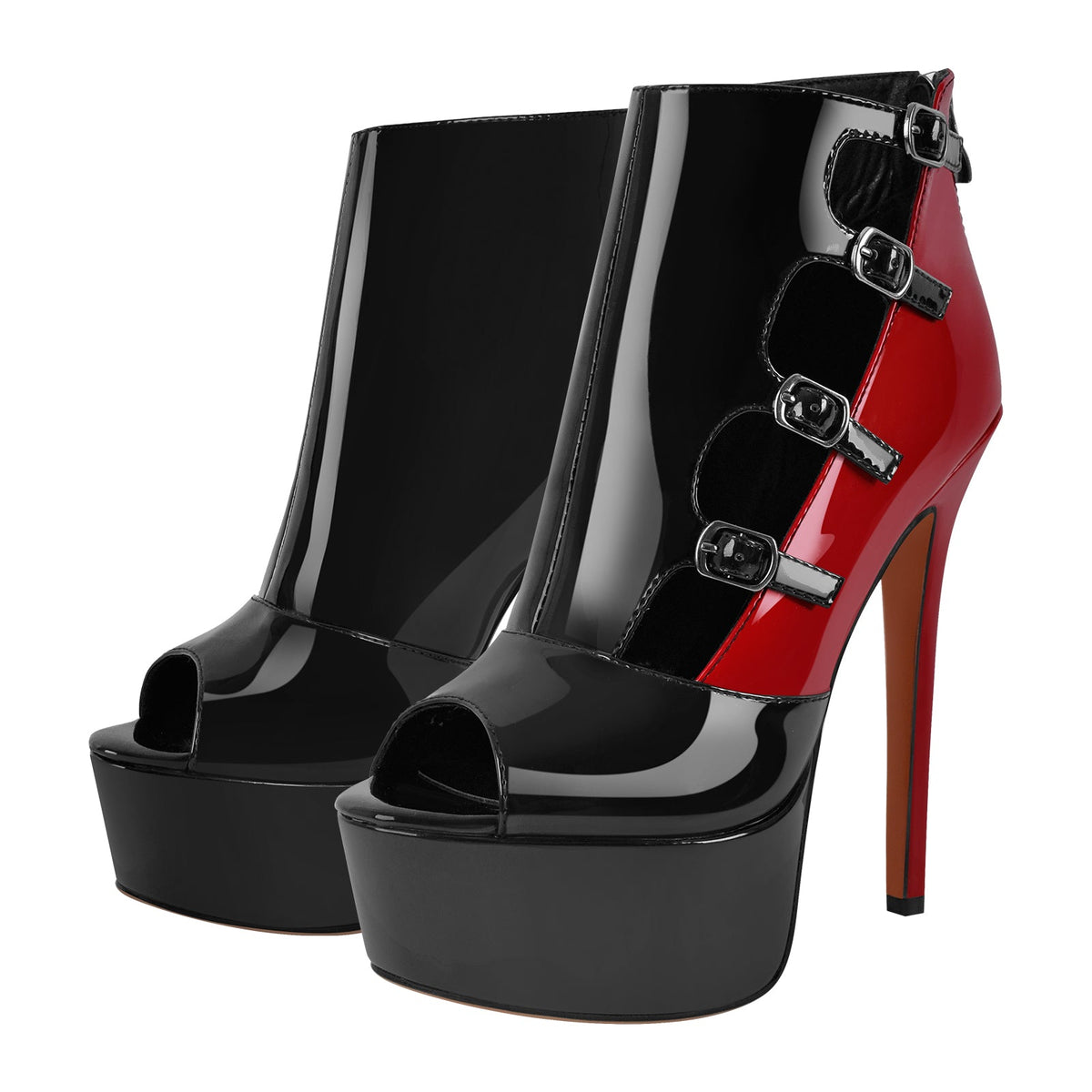 Peep Toe Platform Multi Buckle Ankle Boots - Onlymaker Trusted