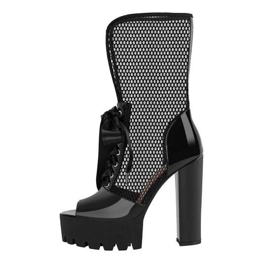 Peep Toe Mesh Platform Lace-up Boots Sandals - Onlymaker Special Offer