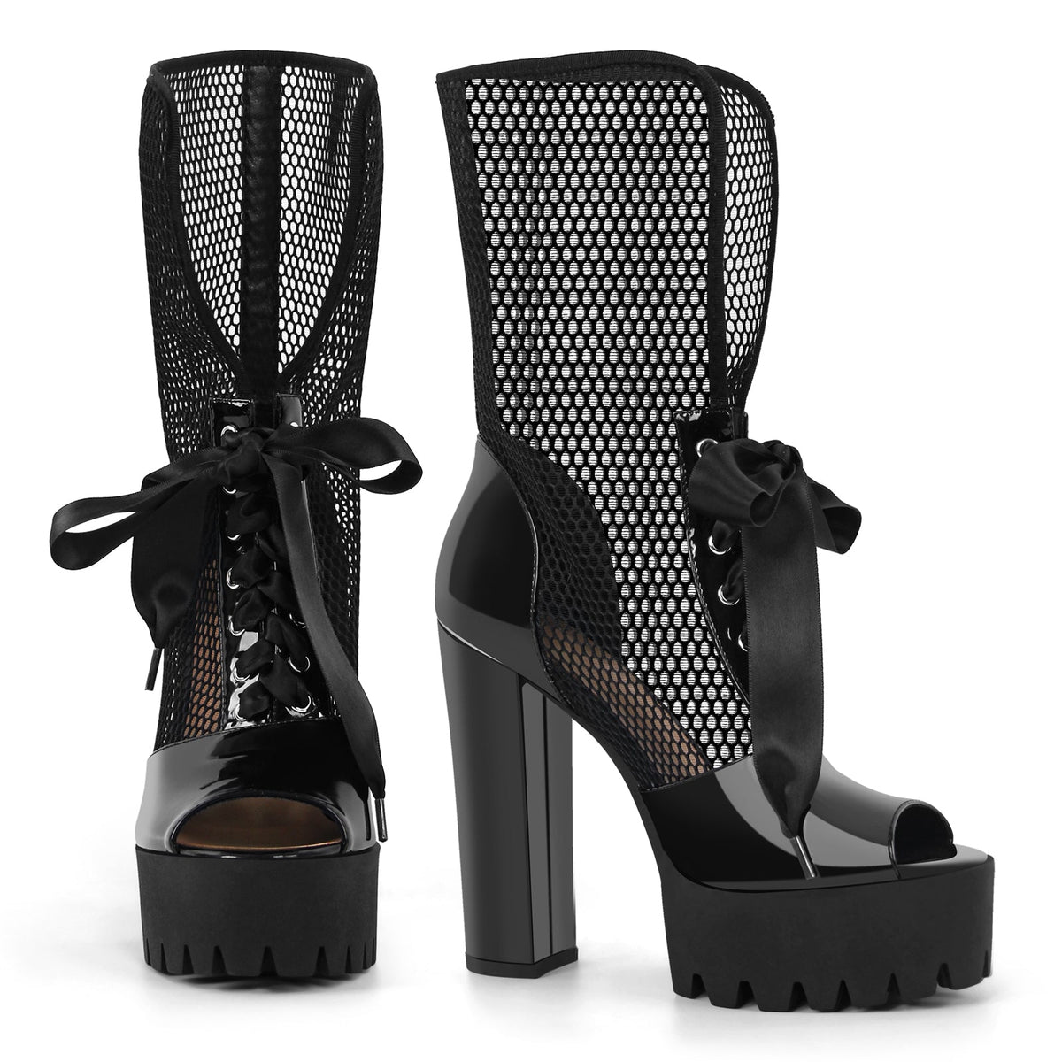 Peep Toe Mesh Platform Lace-up Boots Sandals - Onlymaker Special Offer