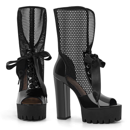 Peep Toe Mesh Platform Lace-up Boots Sandals - Onlymaker Special Offer