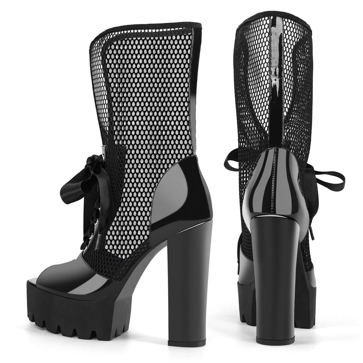 Peep Toe Mesh Platform Lace-up Boots Sandals - Onlymaker Special Offer