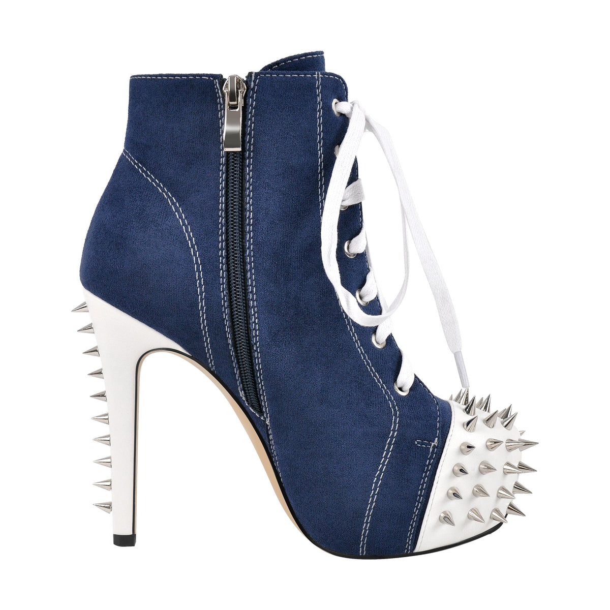 Rivet Platform Suede Lace-up Stiletto Ankle Boots - Onlymaker Quality