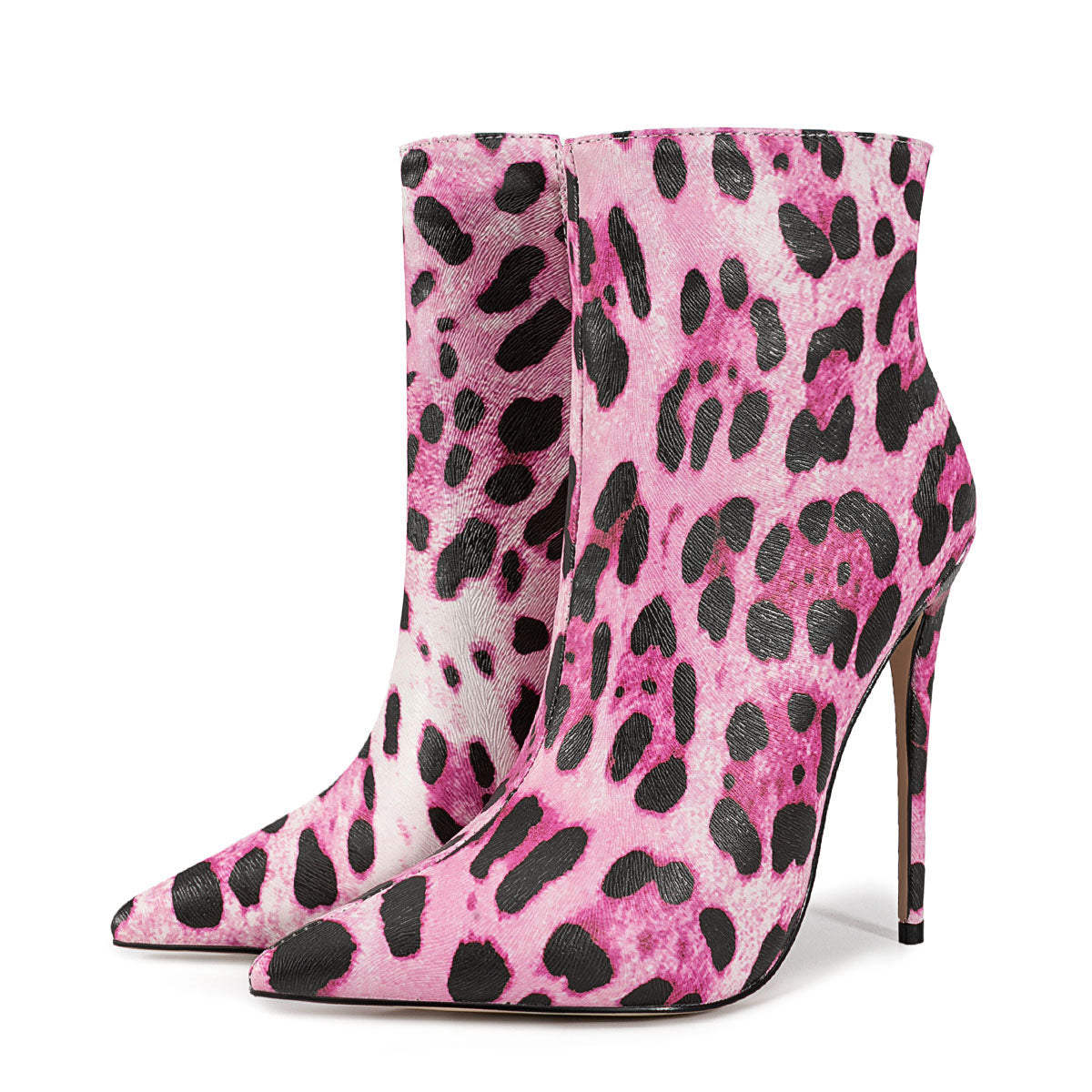 Pointed Toe Leopard High Heel Ankle Boots - Onlymaker Recommended
