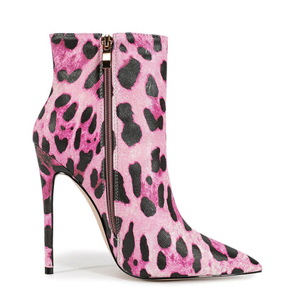 Pointed Toe Leopard High Heel Ankle Boots - Onlymaker Recommended