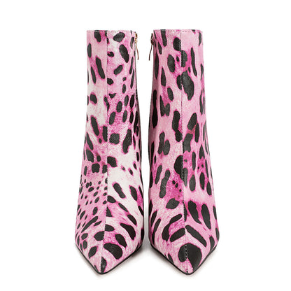 Pointed Toe Leopard High Heel Ankle Boots - Onlymaker Recommended