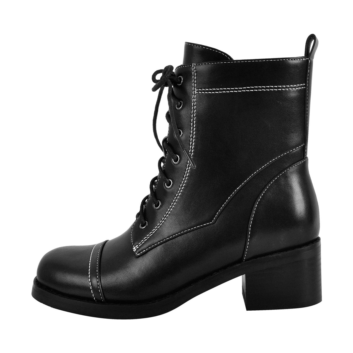 Square Toe Lace-up Chunky Heel Ankle Boots - Onlymaker Quality