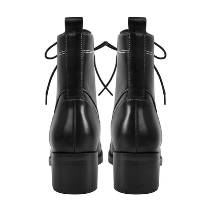 Square Toe Lace-up Chunky Heel Ankle Boots - Onlymaker Quality