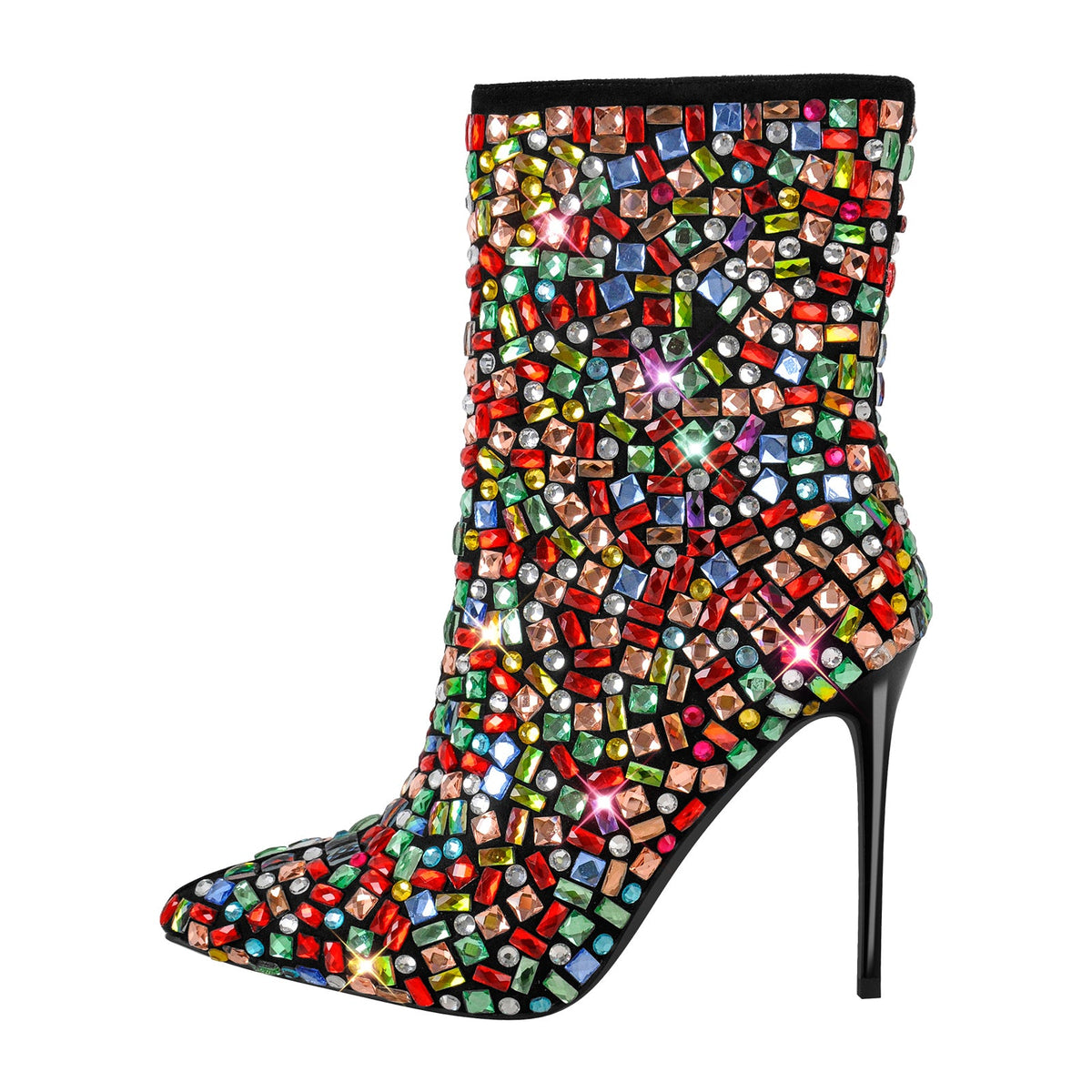 Pointed Toe Colorful Rhinestones Ankle Boots - Onlymaker Discount