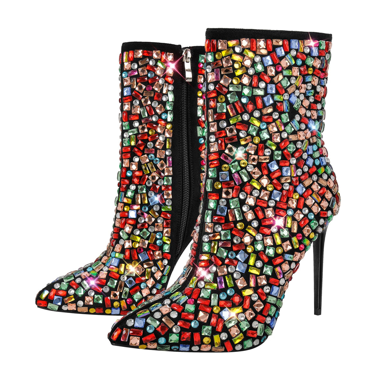 Pointed Toe Colorful Rhinestones Ankle Boots - Onlymaker Discount
