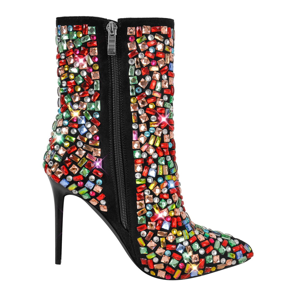 Pointed Toe Colorful Rhinestones Ankle Boots - Onlymaker Discount