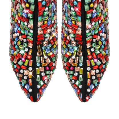 Pointed Toe Colorful Rhinestones Ankle Boots - Onlymaker Discount