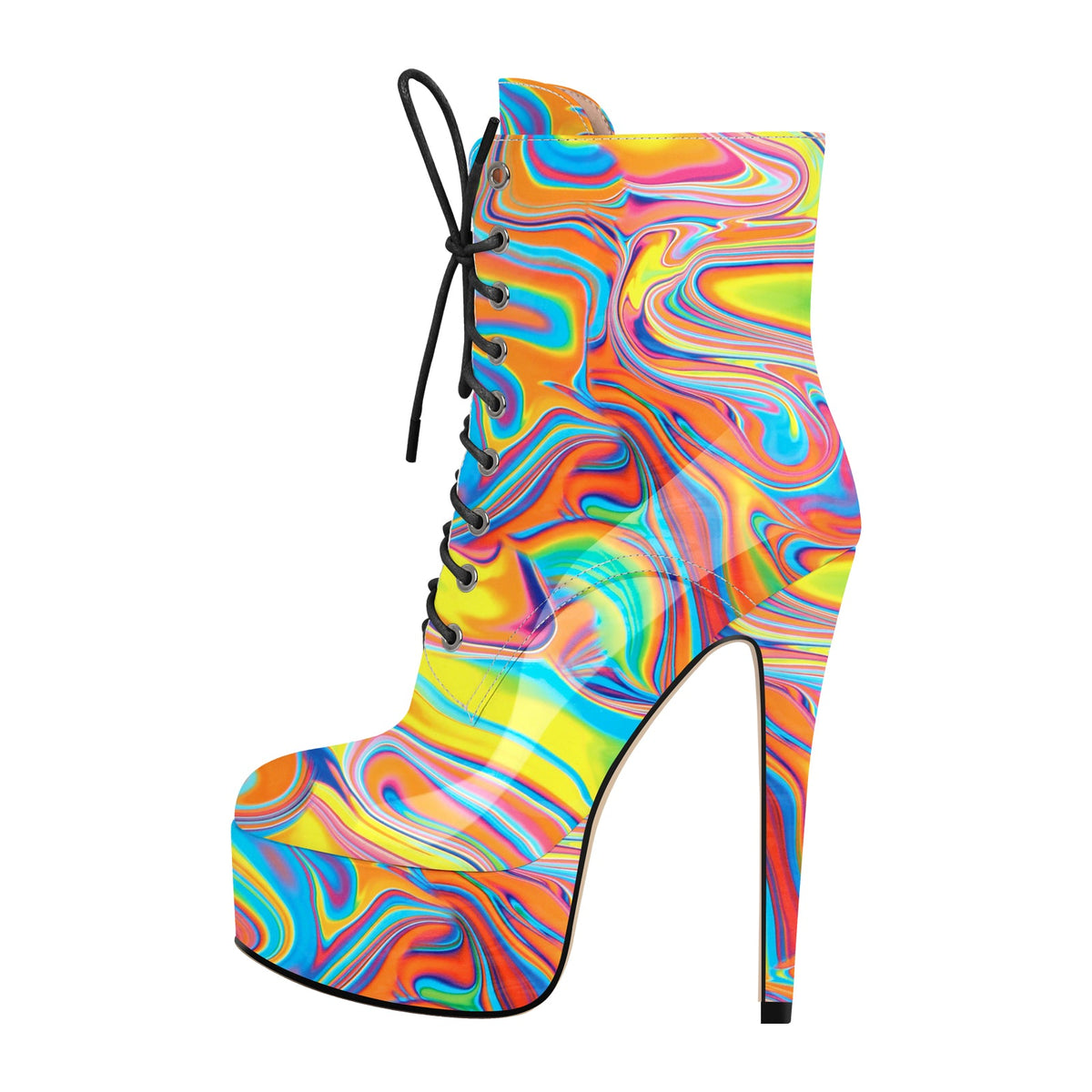 Platform Lace-up Stiletto Printed Ankle Boots - Onlymaker Deals
