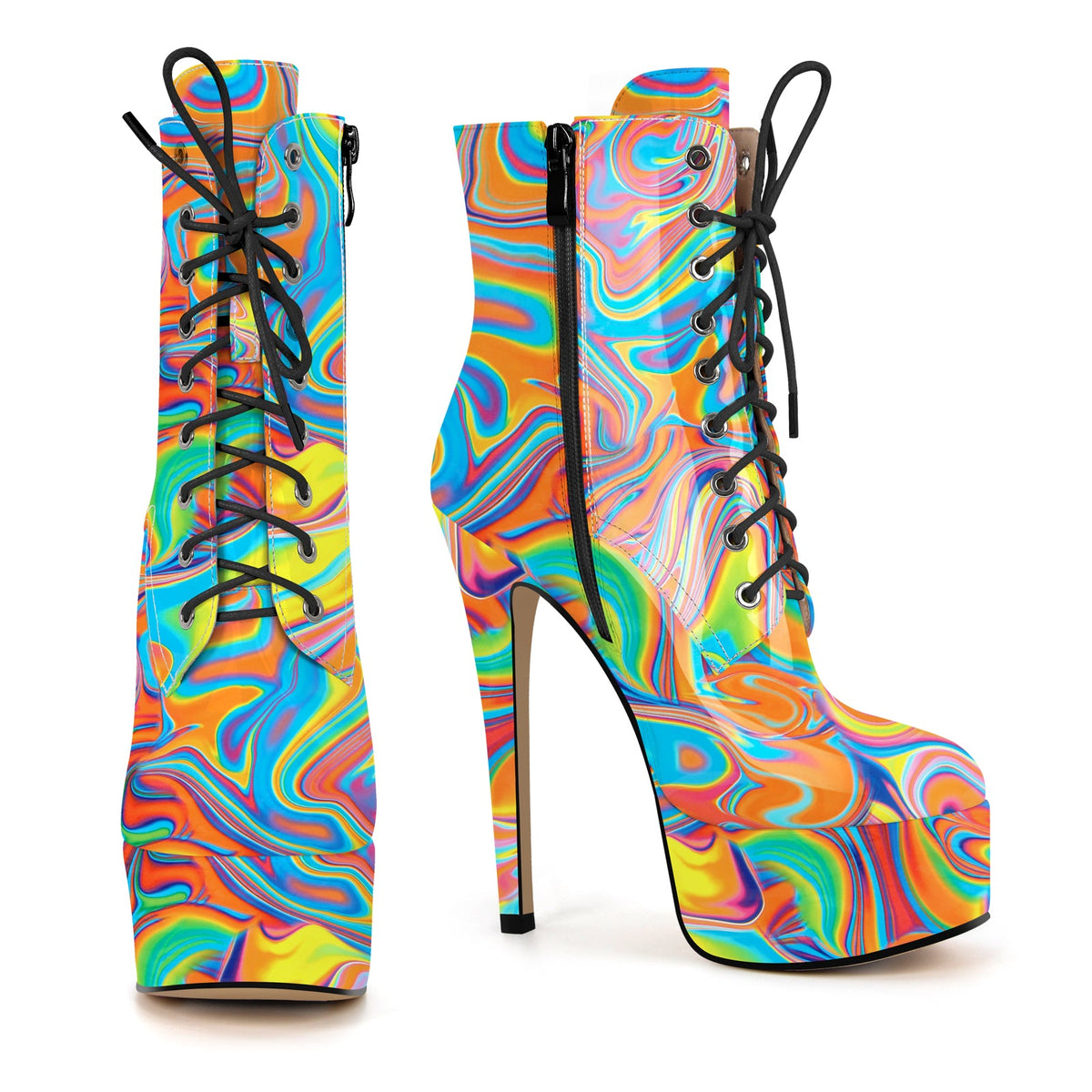 Platform Lace-up Stiletto Printed Ankle Boots - Onlymaker Deals