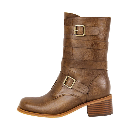 Square Toe Buckle Side Zipper Ankle Boots - Onlymaker Best Seller
