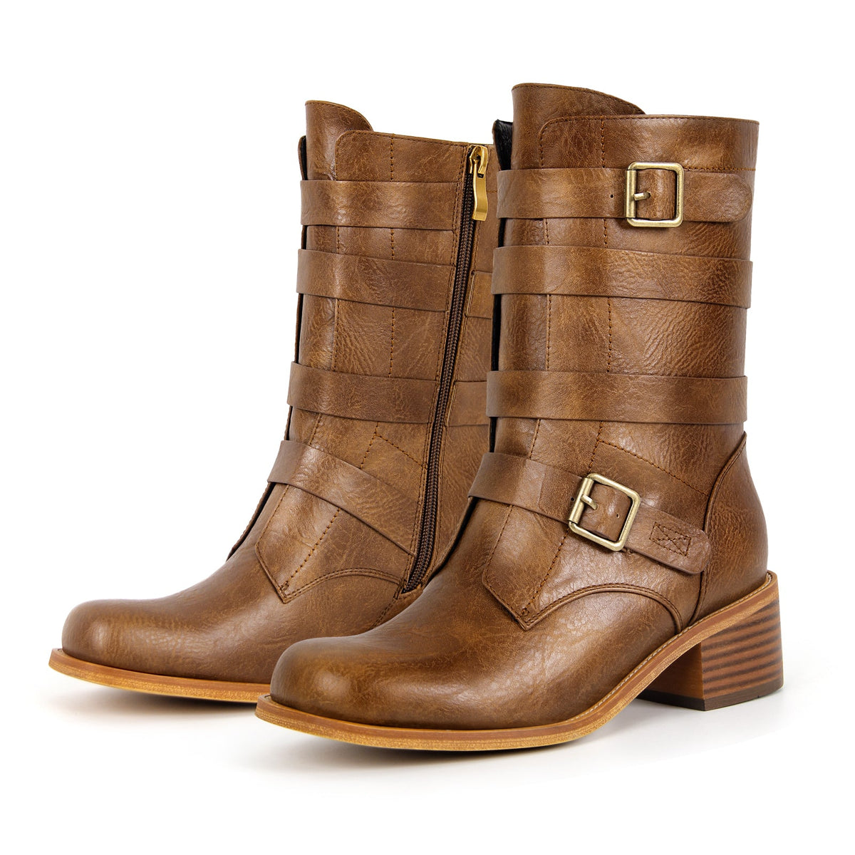 Square Toe Buckle Side Zipper Ankle Boots - Onlymaker Best Seller