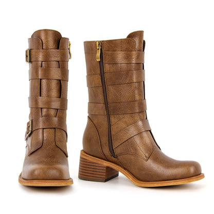 Square Toe Buckle Side Zipper Ankle Boots - Onlymaker Best Seller