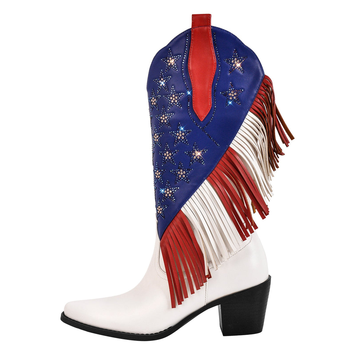 Rhinestone Star Fringe Knee High Western Boots - Onlymaker Classic