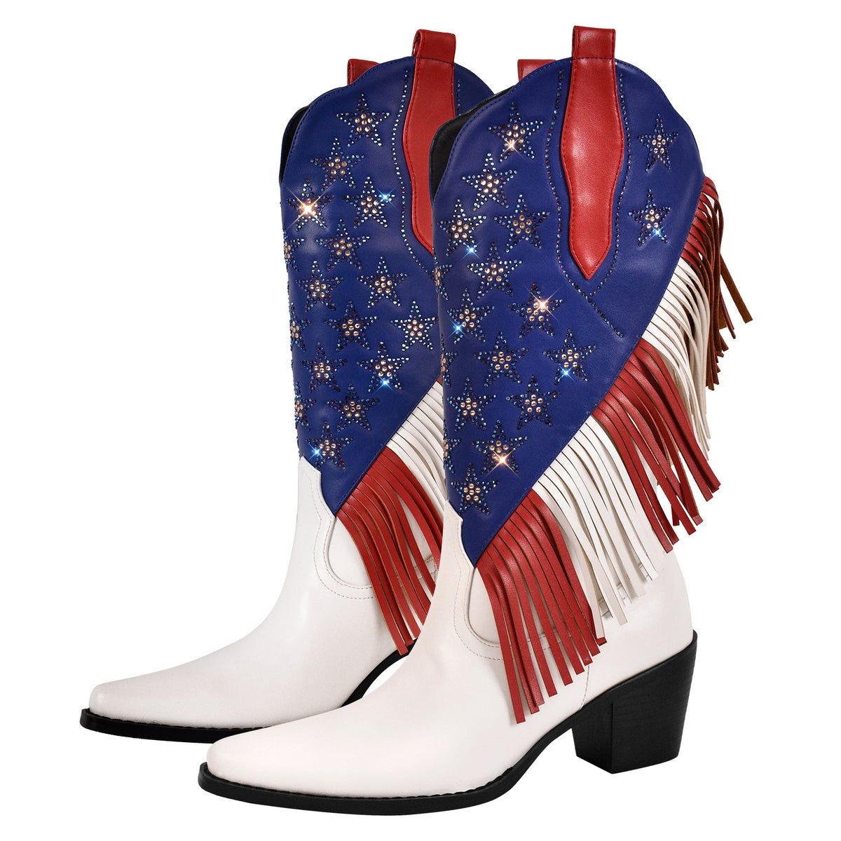 Rhinestone Star Fringe Knee High Western Boots - Onlymaker Classic