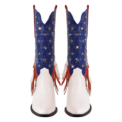 Rhinestone Star Fringe Knee High Western Boots - Onlymaker Classic