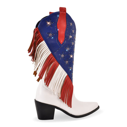 Rhinestone Star Fringe Knee High Western Boots - Onlymaker Classic