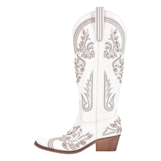Embroidery Rhinestone Chunky Heel Knee High Boots - Onlymaker Hot Sale