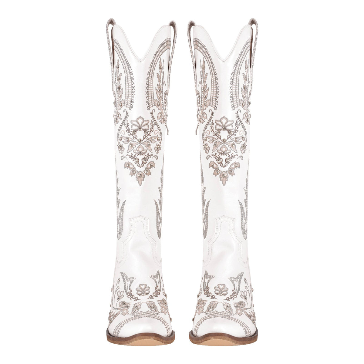 Embroidery Rhinestone Chunky Heel Knee High Boots - Onlymaker Hot Sale