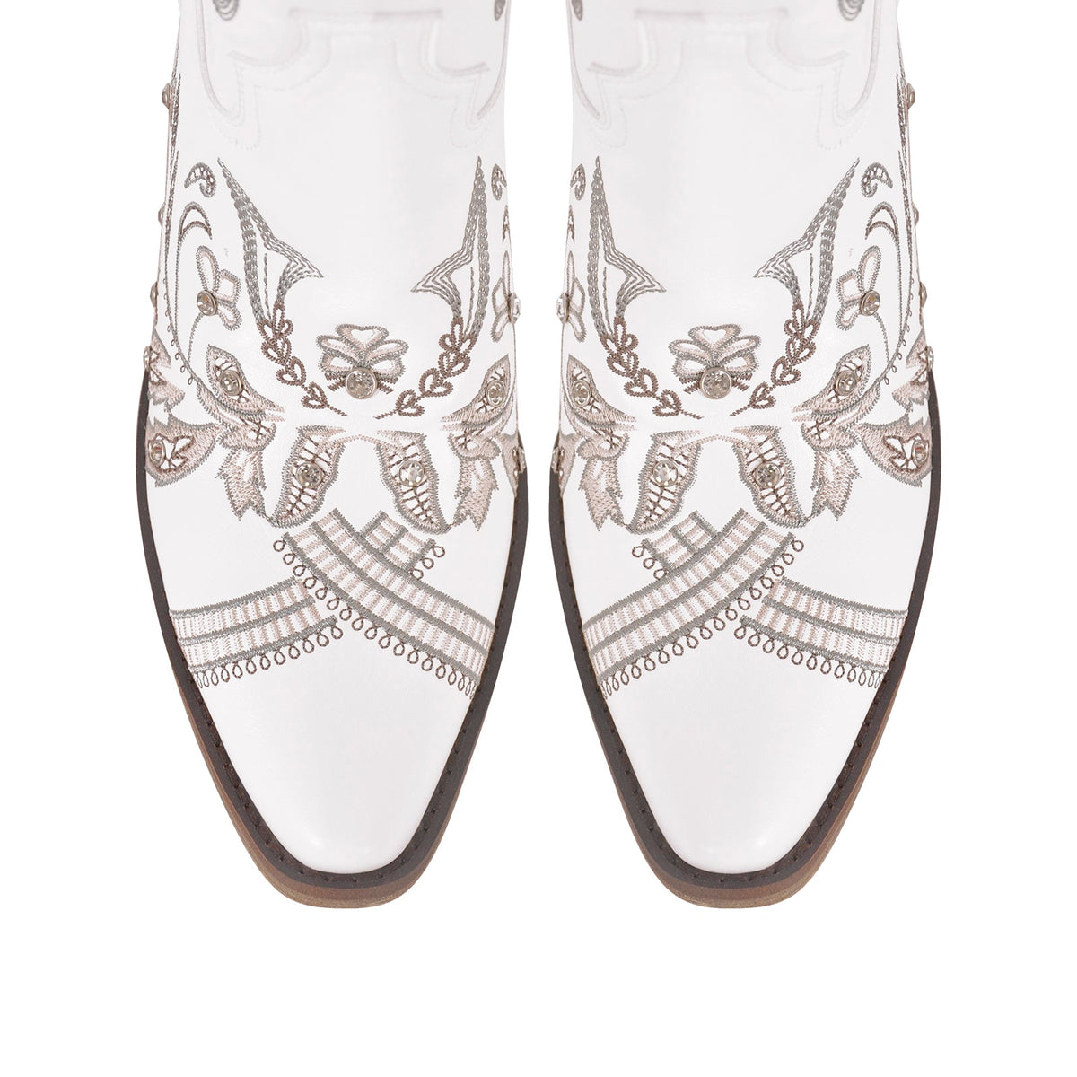 Embroidery Rhinestone Chunky Heel Knee High Boots - Onlymaker Hot Sale