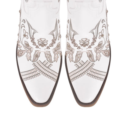 Embroidery Rhinestone Chunky Heel Knee High Boots - Onlymaker Hot Sale