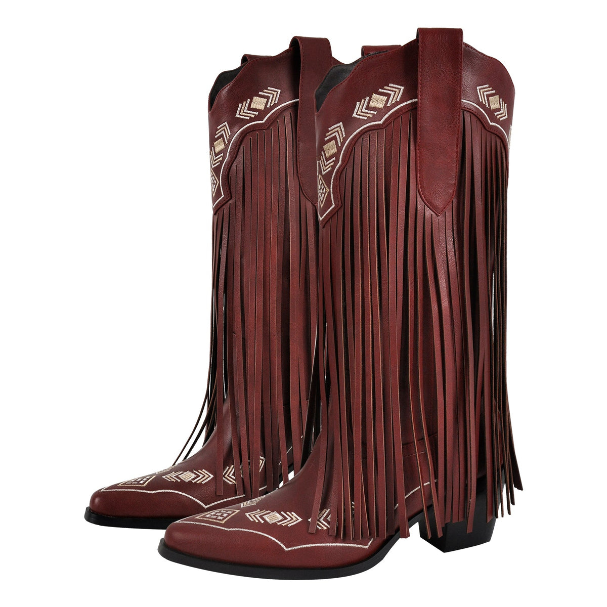 Pointed Toe Fringe Embroidery Knee High Western Boots - Onlymaker Smart Buy
