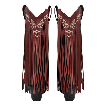 Pointed Toe Fringe Embroidery Knee High Western Boots - Onlymaker Smart Buy