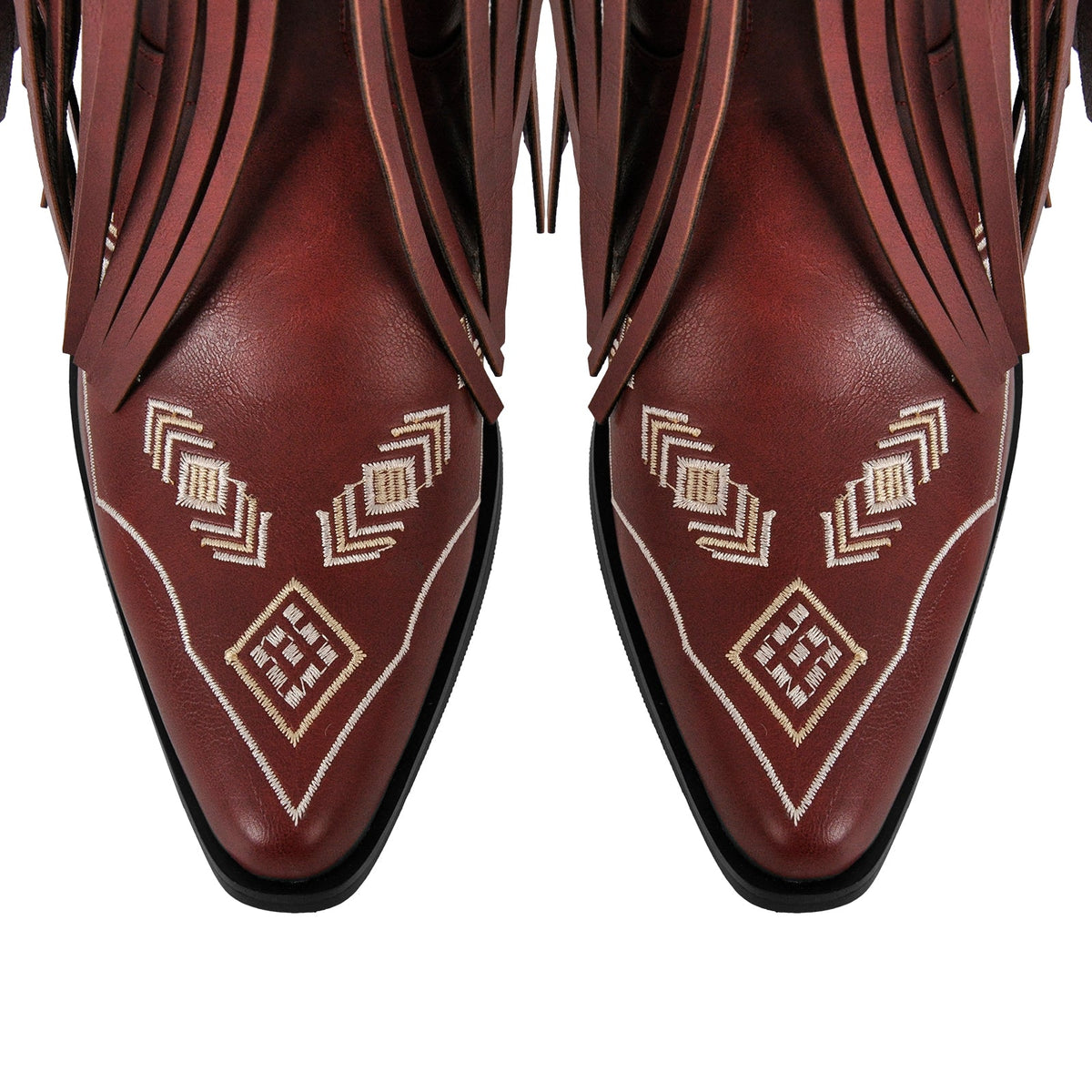 Pointed Toe Fringe Embroidery Knee High Western Boots - Onlymaker Smart Buy