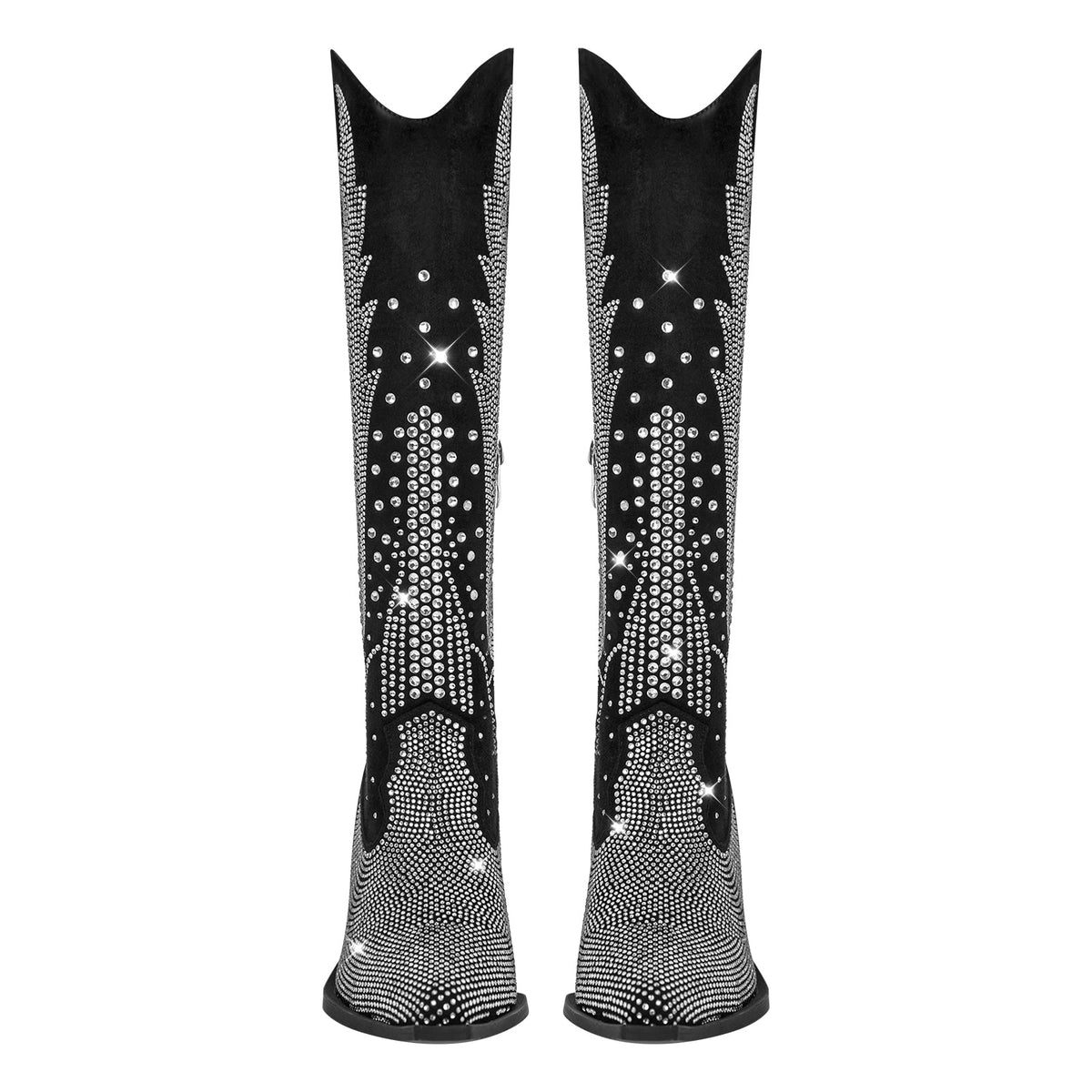 Rhinestone Zipper Black Western Boots - Onlymaker Exclusive