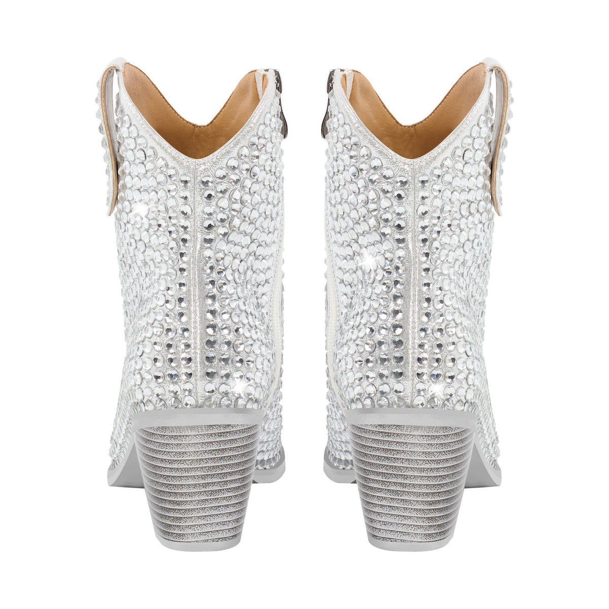 Rhinestone Pointed Toe Chunky Heel Ankle Boots - Onlymaker Latest