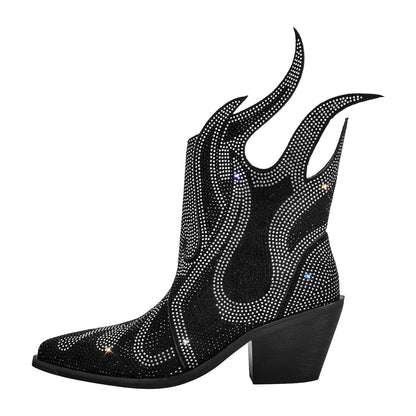 Flame Shape Rhinestone Pointed Toe Ankle Boots - Onlymaker Latest