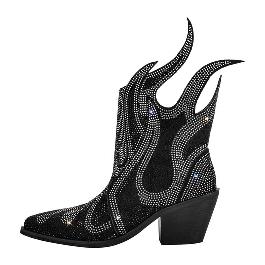 Flame Shape Rhinestone Pointed Toe Ankle Boots - Onlymaker Latest