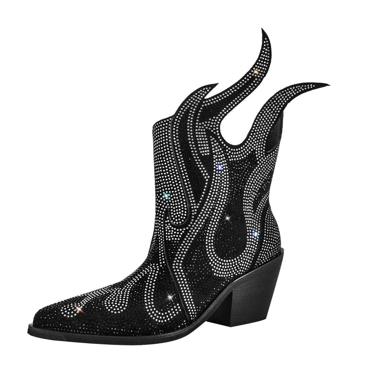 Flame Shape Rhinestone Pointed Toe Ankle Boots - Onlymaker Latest